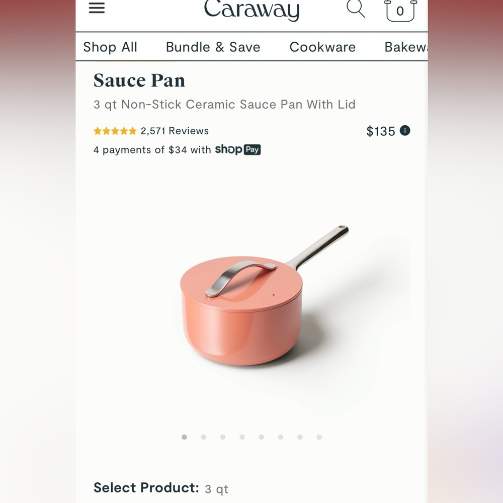Caraway 3QT Sauce Pan Non Stick Ceramic with Lid